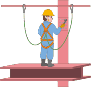 フルハーネスを着けて高所で鉄骨を組む作業員のイラスト