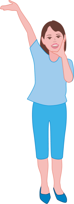 「おーい」と遠くの人に呼び掛けている女性のイラスト