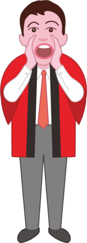 歳末大売出しで「いらっしゃい」を叫んでいる店員のイラスト