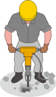 削岩機を使ってコンクリート床に穴をあけている作業員のイラスト