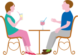 オープンカフェ オープンカフェでドリンクを飲みながら談笑している男女のイラスト
