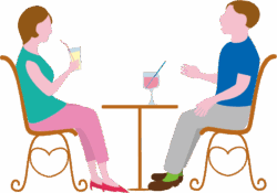 オープンカフェ オープンカフェでドリンクを飲みながら談笑している男女のイラスト