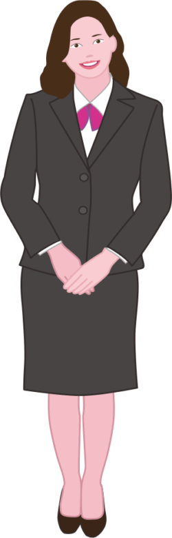 立ち上がって訪問者を出迎える受付嬢のイラスト