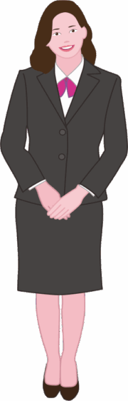 立ち上がって訪問者を出迎える受付嬢のイラスト