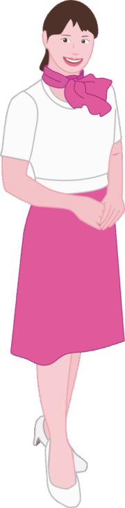 ピンク色のスカーフを首に巻いた受付嬢のイラスト