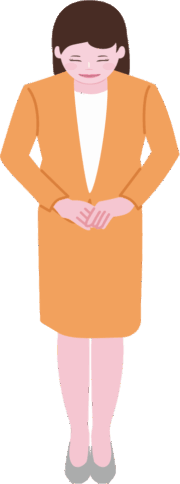 頭を下げてお詫びをしている受付嬢のイラスト
