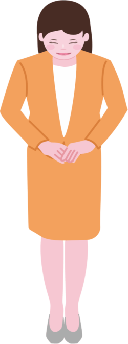 頭を下げてお詫びをしている受付嬢のイラスト