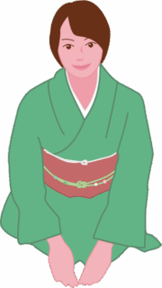 お出迎えをする和服を着た女性のイラスト