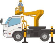 建設作業員が高所作業車を操作しているイラスト