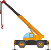 待機中の黄色いクレーン車のイラスト