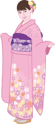 正月に晴れ着を着ている若い女性のイラスト