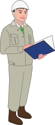 工事現場をチェックしている若い現場監督のイラスト