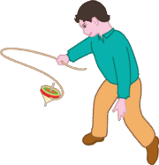 正月に独楽を回している男の子のイラスト