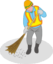 道路工事作業員が工事現場を清掃しているイラスト