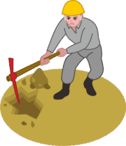ツルハシで穴を掘っている作業員のイラスト