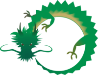 円を描いて舞っている緑色の龍のイラスト