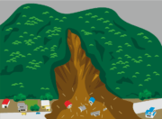 土石流 麓の住宅を襲った土石流のイラスト