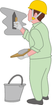 コテで壁を塗る工事現場の左官のイラスト