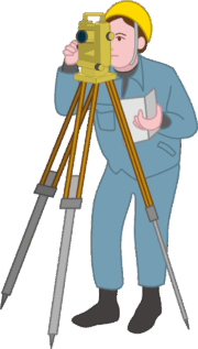 建設現場の土地を計測している測量士のイラスト