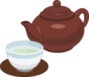 急須とお茶の入った湯呑のイラスト