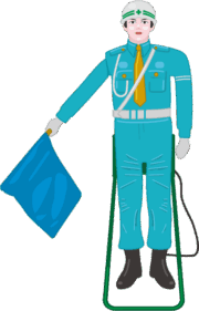 道路工事現場でよく見かける旗振り機械人形のイラスト