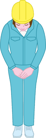 「工事中ご迷惑を」の女性オジギビトのイラスト