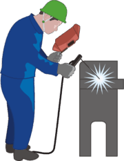 黙々と仕事に励んでいる溶接工のイラスト