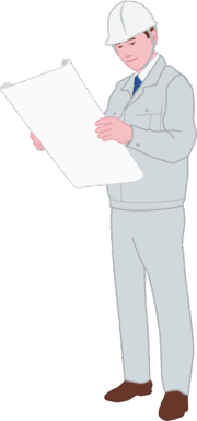 設計図を見ながら建設現場を確認している設計士のイラスト
