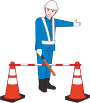 道路工事現場で交通整理をしている警備員のイラスト