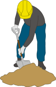 スコップで土砂を片付けている土木作業員のイラスト