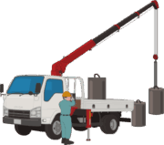 重量物を荷台に積んでいるユニック車のイラスト