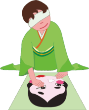 正月に福笑いをして遊んでいる女の子のイラスト