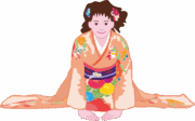 振袖を着て新年のあいさつをしている若い女性のイラスト