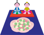 雛あられ 花びらの器に盛られた三色の雛あられのイラスト