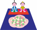 花びらの器に盛られた三色の雛あられのイラスト