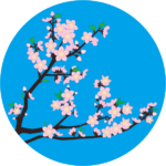桃の花の枝 次々と花が開いていく桃の枝のイラスト