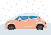 雪が降って乗用車に雪が積もっているイラスト