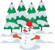 針葉樹の森の雪だるまのイラスト