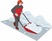 スノーダンプで雪かきをしている女性のイラスト