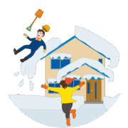 屋根の雪下ろし事故 屋根の雪下ろしで男性が転落しているイラスト