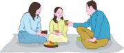 親子でピクニックを楽しんでいるイラスト
