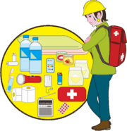 防災用品 防災用品をチェックしている若い女性のイラスト