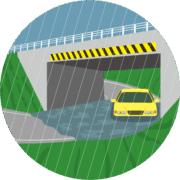 アンダーパス アンダーパスの冠水に浸かって動けなくなった乗用車のイラスト