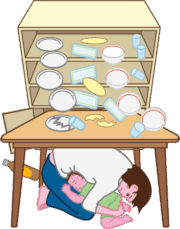 赤ちゃんを守る 地震の落下物から赤ちゃんを守っている母親のイラスト