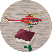 防災ヘリコプター 洪水被災者を防災ヘリコプターで救助しているイラスト