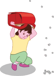頭部を守る 地震による落下物から頭部をランドセルで守っている女の子のイラスト