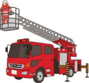 はしご車 災害現場で高所の救助活動に活躍するはしご車のイラスト