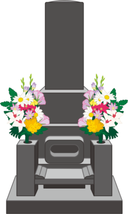 お墓に花 お盆に花を供えているお墓のイラスト