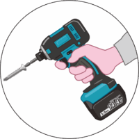 ビスを打つ インパクトドライバーを手に、ビスを打ち込もうとしているイラスト