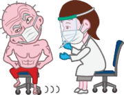 腹筋爺さん 筋肉注射を恐がっている腹筋爺さんのイラスト